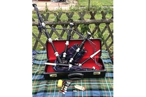 Scottish Bagpipes Black Finish with Silver Plain Mounts Highland Bagpipe Free Tutor Book, Hard Case