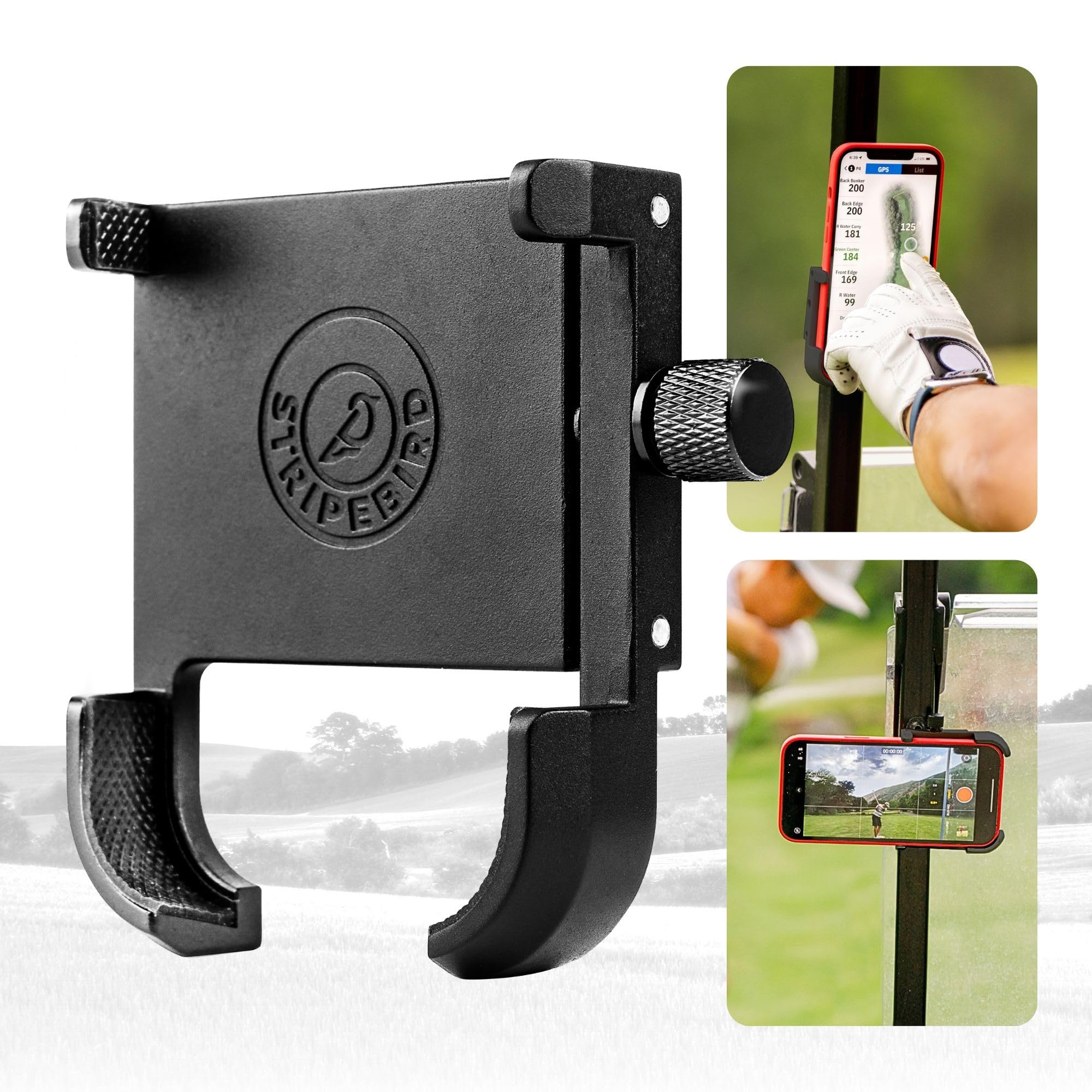 Photo 1 of Stripebird - Original Magnetic Golf Cart Phone Holder (Black) - Cell Phone Holder Golf Cart with Neodymium N52 Magnets - Golf Caddy - Golf Cart Phone Mount for iPhone, Samsung & Others