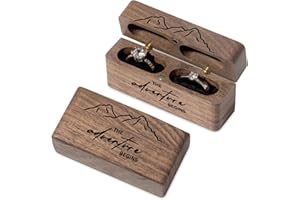 Wislist Ring Bearer Box for Wedding Ceremony Engraved Wooden Ring Holder for 2 Rings (Engraved-The adventure begins)