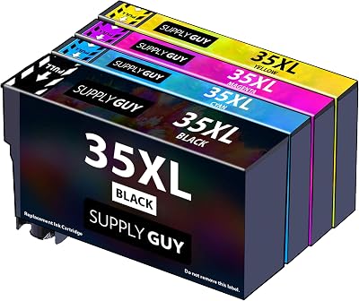 Supply Guy 4 Ink Cartridges for Epson 35XL WF-4700 WF-4720dwf WF-4725dwf