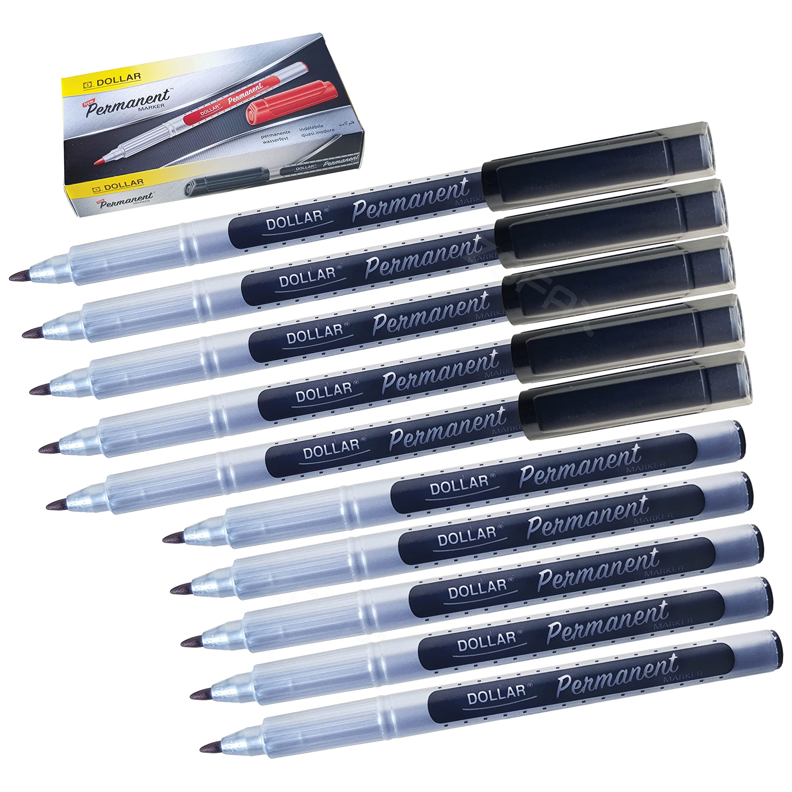 DOLLAR UM 1.0 Permanent Marker Pens, BLACK, Medium Point (1.0 mm), Pack of 10, Waterproof, Quick Drying, Mark Write Sketch, Writes Most Surfaces