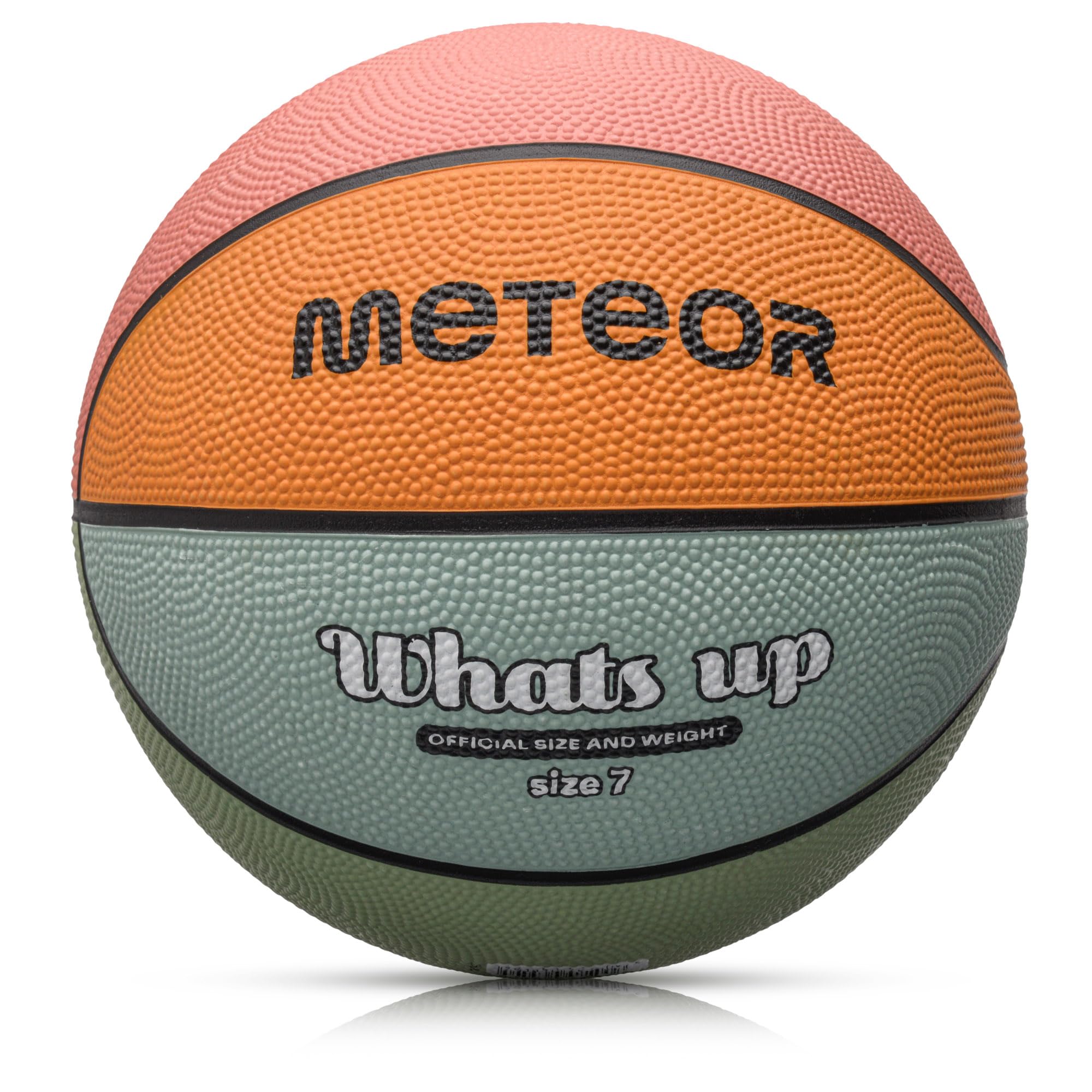 meteor - What's Up Kids' Mini Basketball – Durable Rubber Surface for Outdoor & Indoor Play – Mini Ball Deep Grooves for Better Grip - Abrasion Resistant, Non-slip Surface - Size 7 - Light Blue/Orange