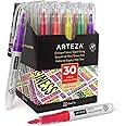 ARTEZA Liquid Highlighter Pens, Set of 30, Narrow Chisel Tip, 5 Assorted Colors