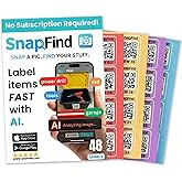 SnapFind Smart QR Code Labels – AI Auto-Labeling, No Typing! Storage Bins & Moving Containers – iOS and Android App – 48 Color-Coded Stickers (2.5" x 2.5")