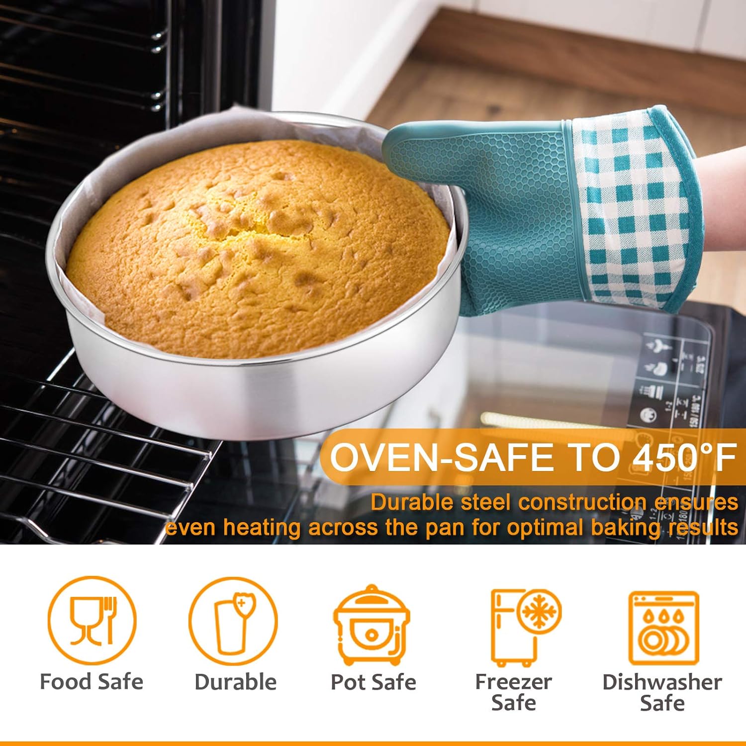 9-Piece Stainless Steel Bakeware Sets, E-far Metal Baking Pan Set Include Round/Square Cake Pans, Rectangle Baking Pan with Lid, Loaf Pan, Muffin Pan, Cookie Sheet with Rack, Dishwasher Safe: Kitchen & Dining