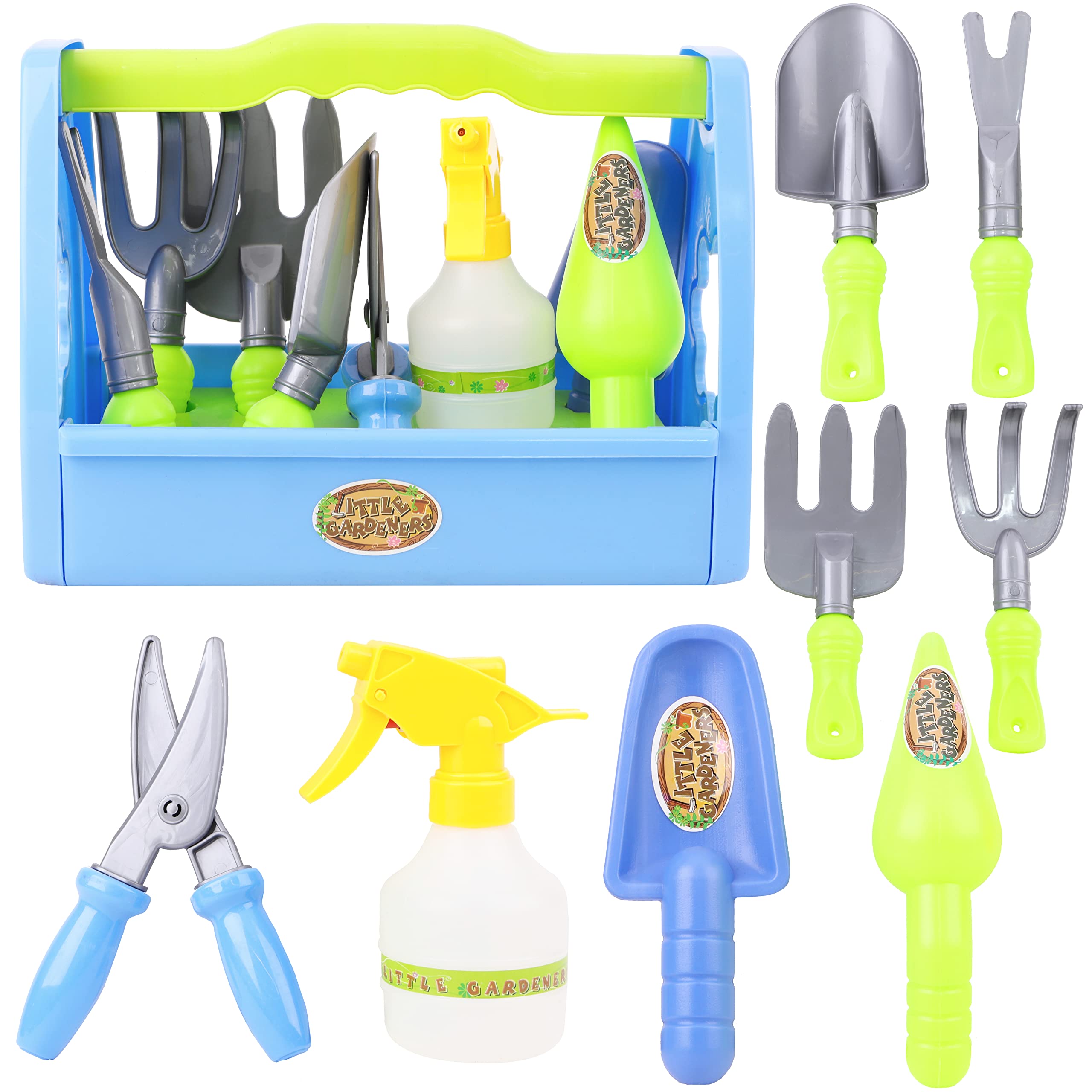 Toyland® Little Gardeners 9 Piece Gardening Tool Set- Includes: 1 x Carry Case, 1 x Water Sprayer, 1 x Clippers & 6 Assorted Rakes, Shovels & Forks – Outdoor Garden Toys