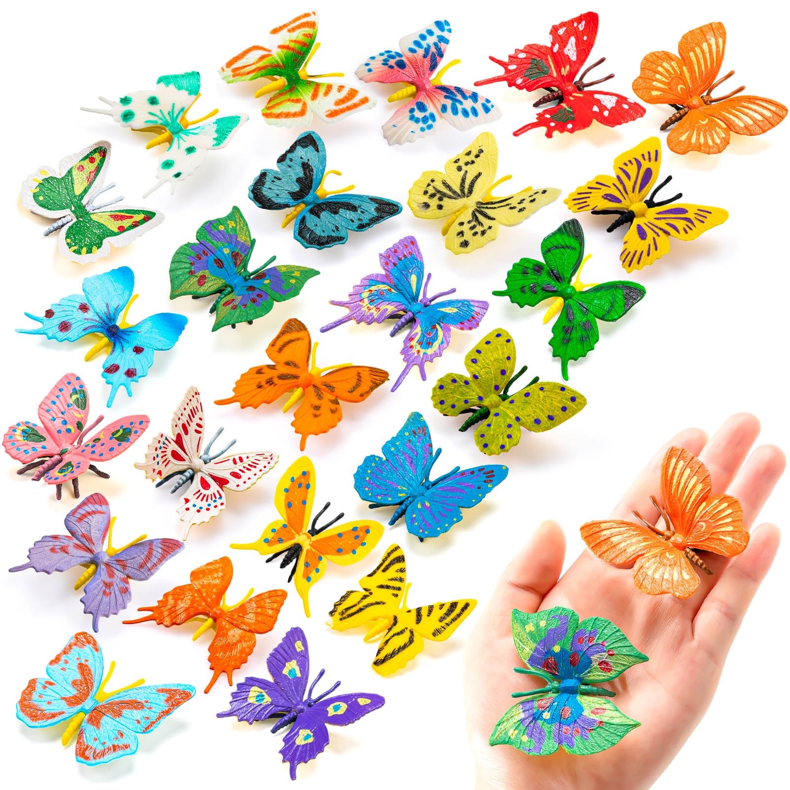 Photo 1 of 24 PCS Plastic Butterflies Toy, Butterfly Action Figures Art Toys, 24 Styles Colorful Lifelike Interactive Butterfly Decoration for Kindergarten, School Education and Animal Themed Party Decor
