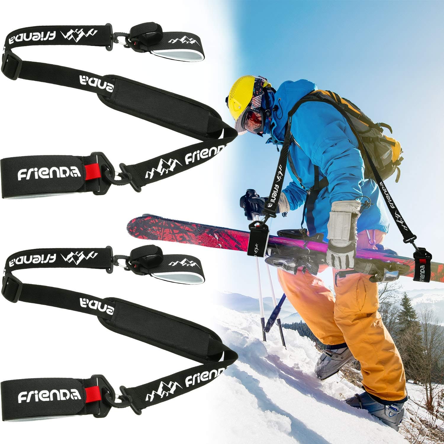 2 Packs Ski Strap and Pole Carrier Straps Ski Carrier Wraps Ties with