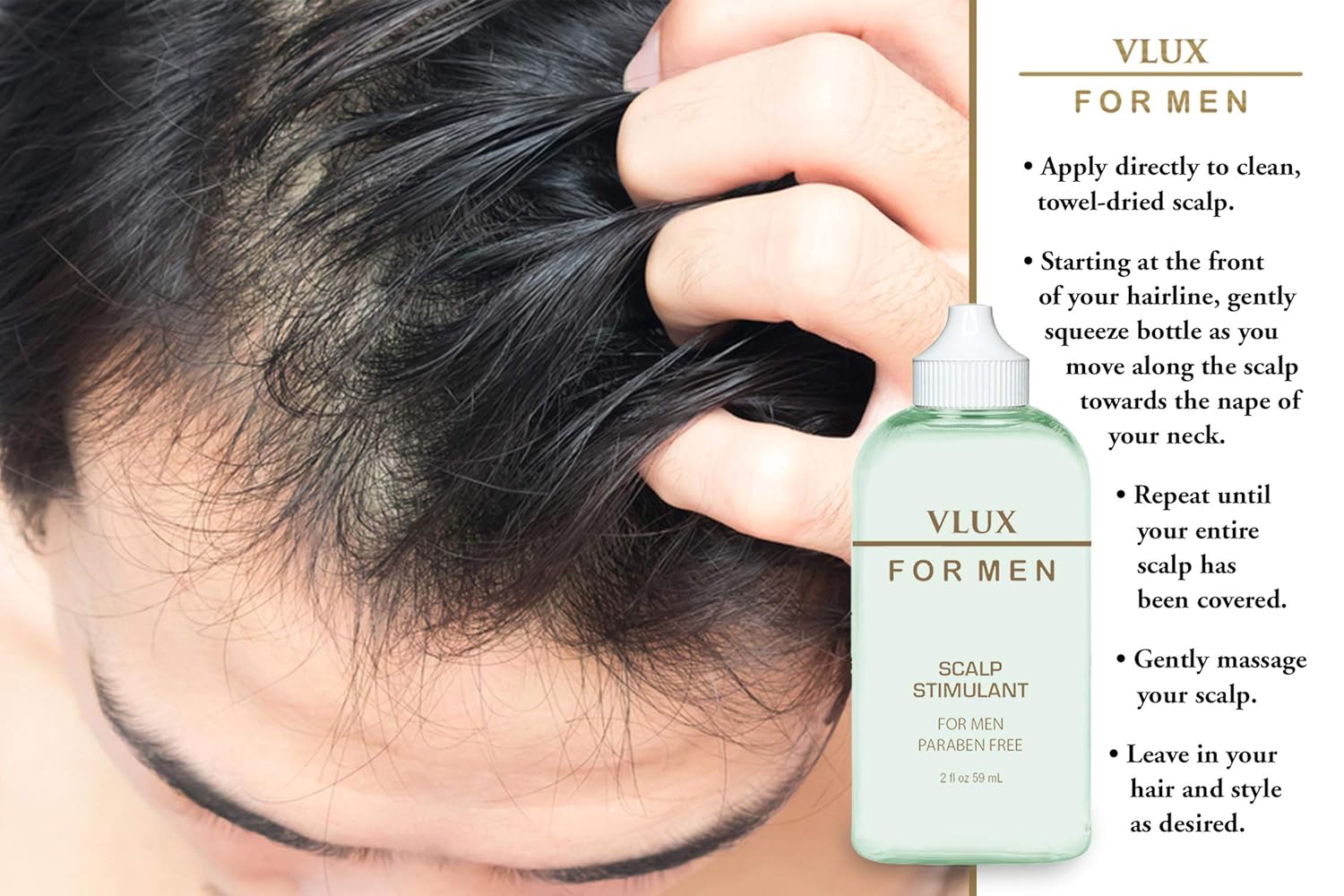 Vlux for Men Scalp Stimulant for Hair Growth, 2 oz, Natural Botanical Extracts Nourish Follicles, Fight Hair Loss, & Condition Skin, Increase Microcirculation for Strong, Healthy Results : Beauty