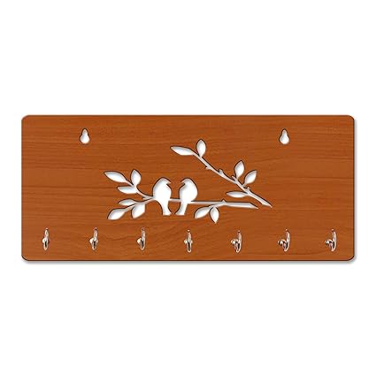 Sehaz Artworks 2-Birds MDF Key Holder (Size: 25 cm x 11 cm x 0.3 cm, Color: Brown)