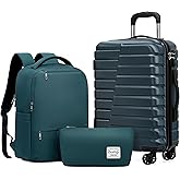 Coolife Luggage Sets 3 Piece, 20In Carry On Luggage with Spinner Wheels PC Hardside Suitcase Set with Travel Backpack (Teal blue, Backpack/TB/20)
