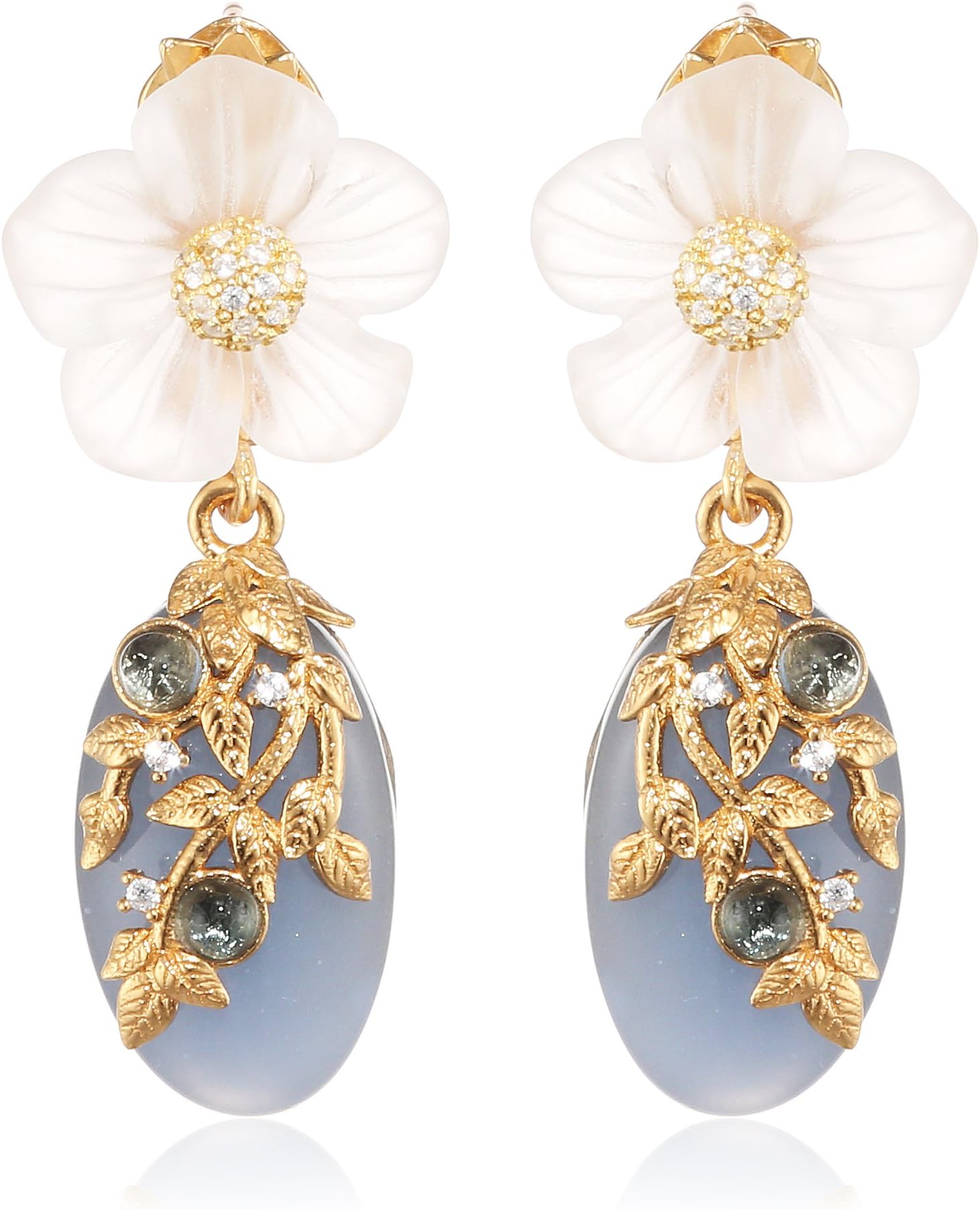 Misis Naturalia Women's Earrings 925 Silver Rose Gold Plated Cubic Zirconia Quartz White Sapphire OR09087BL 4 CM