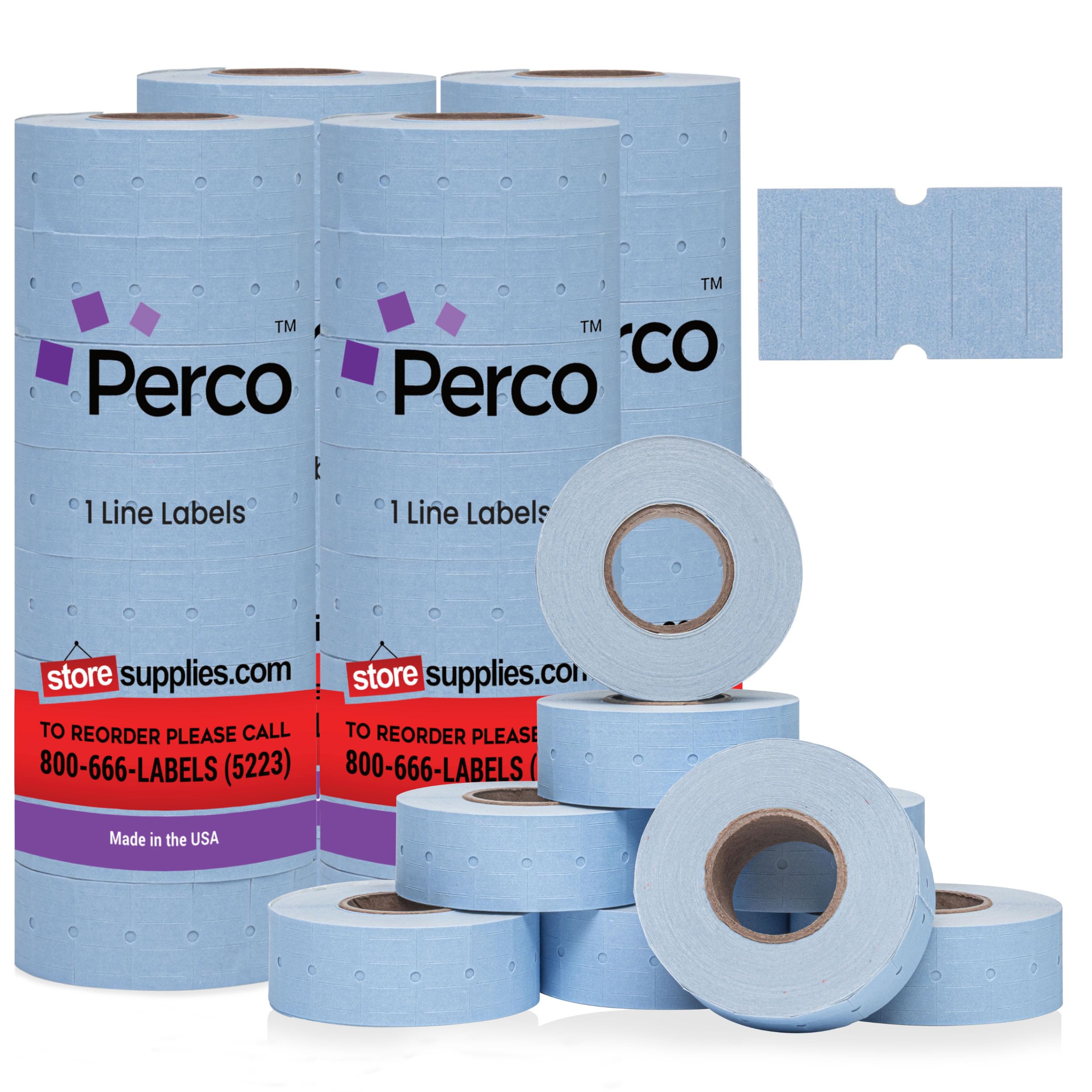 Photo 1 of Perco 1 Line Blue Labels - 32 Rolls, 4 Sleeves, 32,000 Blank Price and Date Gun Labels for Perco Lite, X, Plus and Pro 1 Line Price and Date Guns - Made in USA