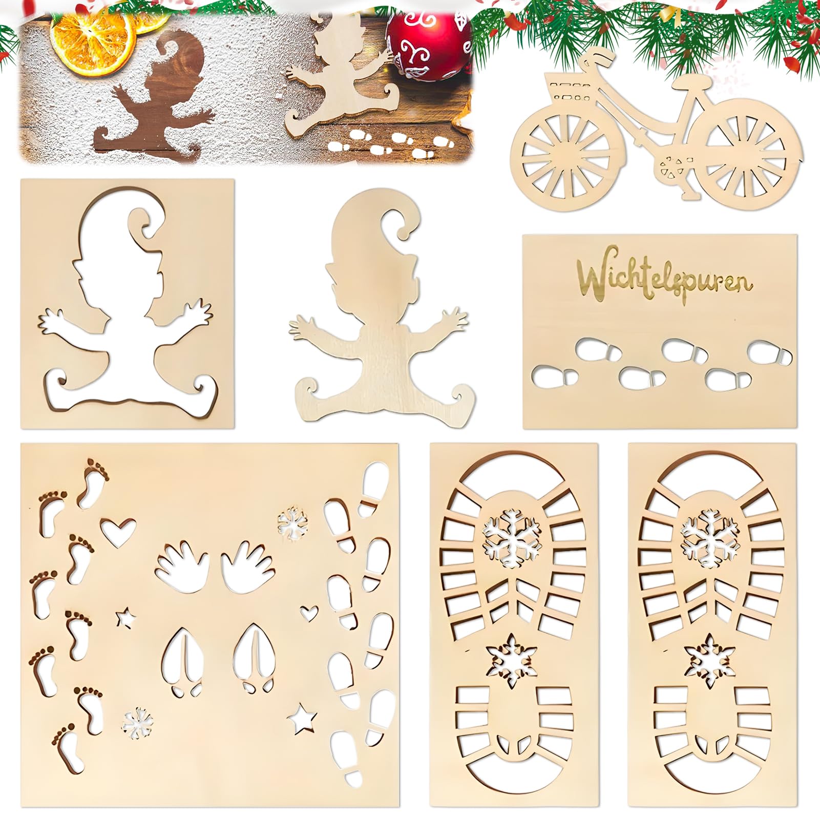JWDMHSJ Pack of 7 Gnome Stencil, Gnome Stencil Footprints, Gnome Footprints, Gnome Stencil Window, Gnome Door Accessories, Christmas Gnome, for Glass Door Floor, Christmas Decoration