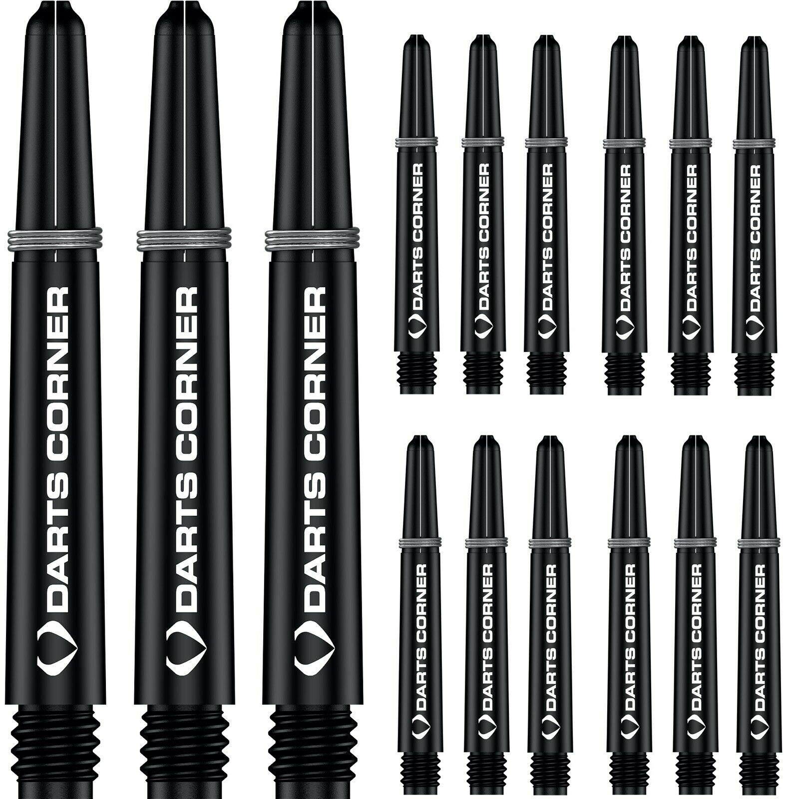 Designa S0735 Stems | 5 Sets of Tough Nylon Darts Corner Dart Shafts including Steel Ring, Medium, Black
