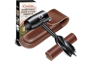Saker Bushcraft Hand Auger Wrench,Survival Tools for Bushcraft,Scotch Eye Wood Auger Drill Bit,Manual Hole Maker Multitool with Leather Case Brown for Camping,Outdoor,Hiking