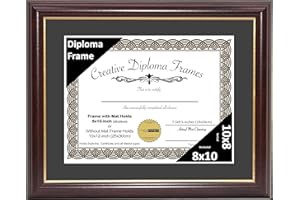 Creative Picture Frames 8" x 10" Rockefeller Mahogany with Gold Rim Diploma Frame, Displays 8" x 10" Certificate or 10" x 12" Document without Mat, College Degree Frame with Glass, Black Mat