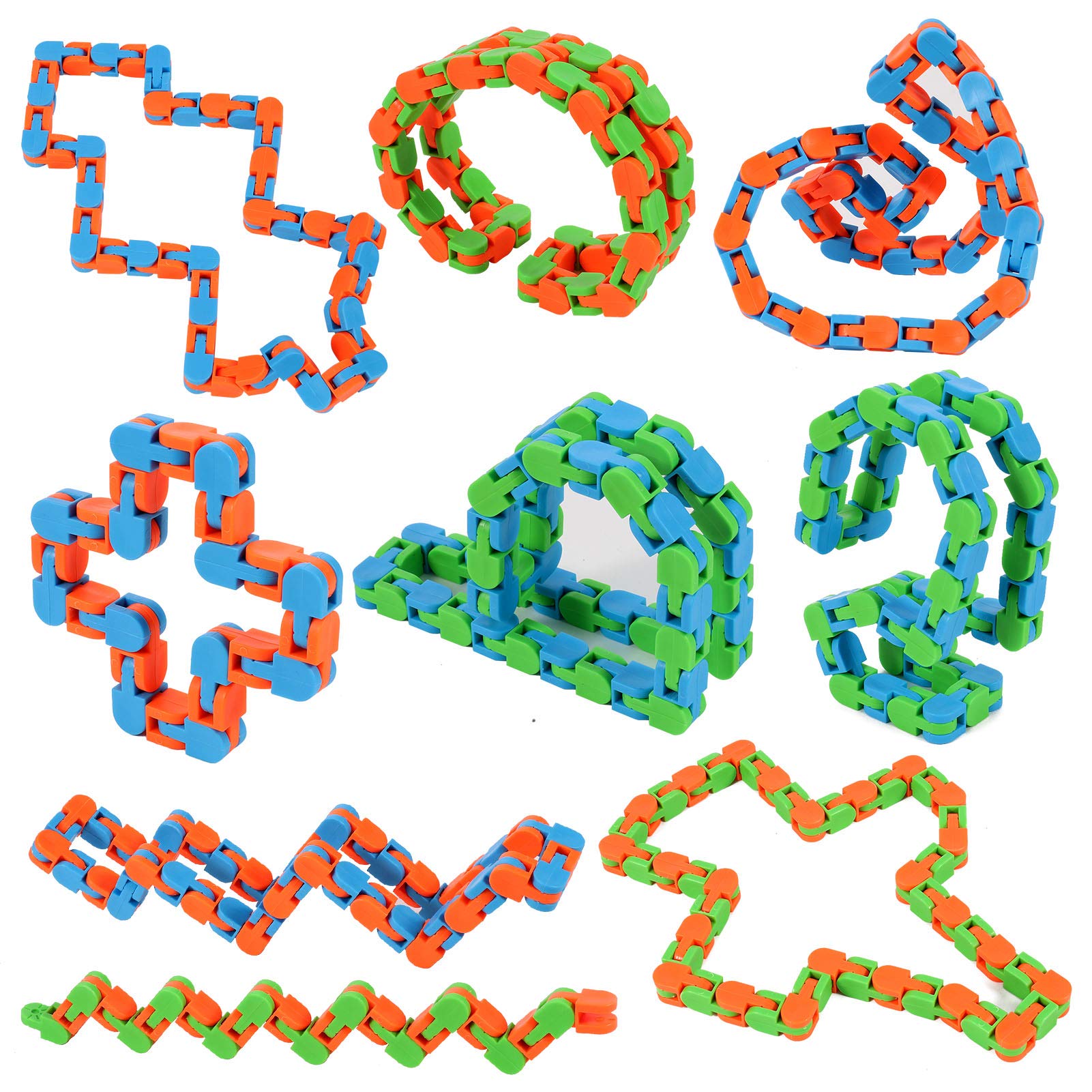 FRIUSATE 9 Pieces 24 Links Wacky Track Toys Snake Toy Puzzles Snap and Click Fidget Toy Finger Sensory Toys for Stress Relief or Party Bag Fillers