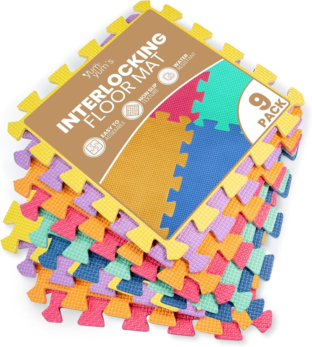Yum Yum's 9 Pack Multi Colour Baby Play Mat 29x29cm EVA Foam Interlocking