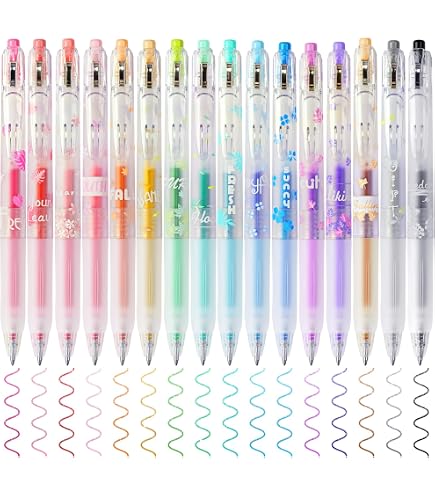 Lot De 16 Stylos Gel Pailletés - Pointe 0,5 Mm - Encre Nacrée, Rétractable - Pour Dessin, Journal, Coloriage
