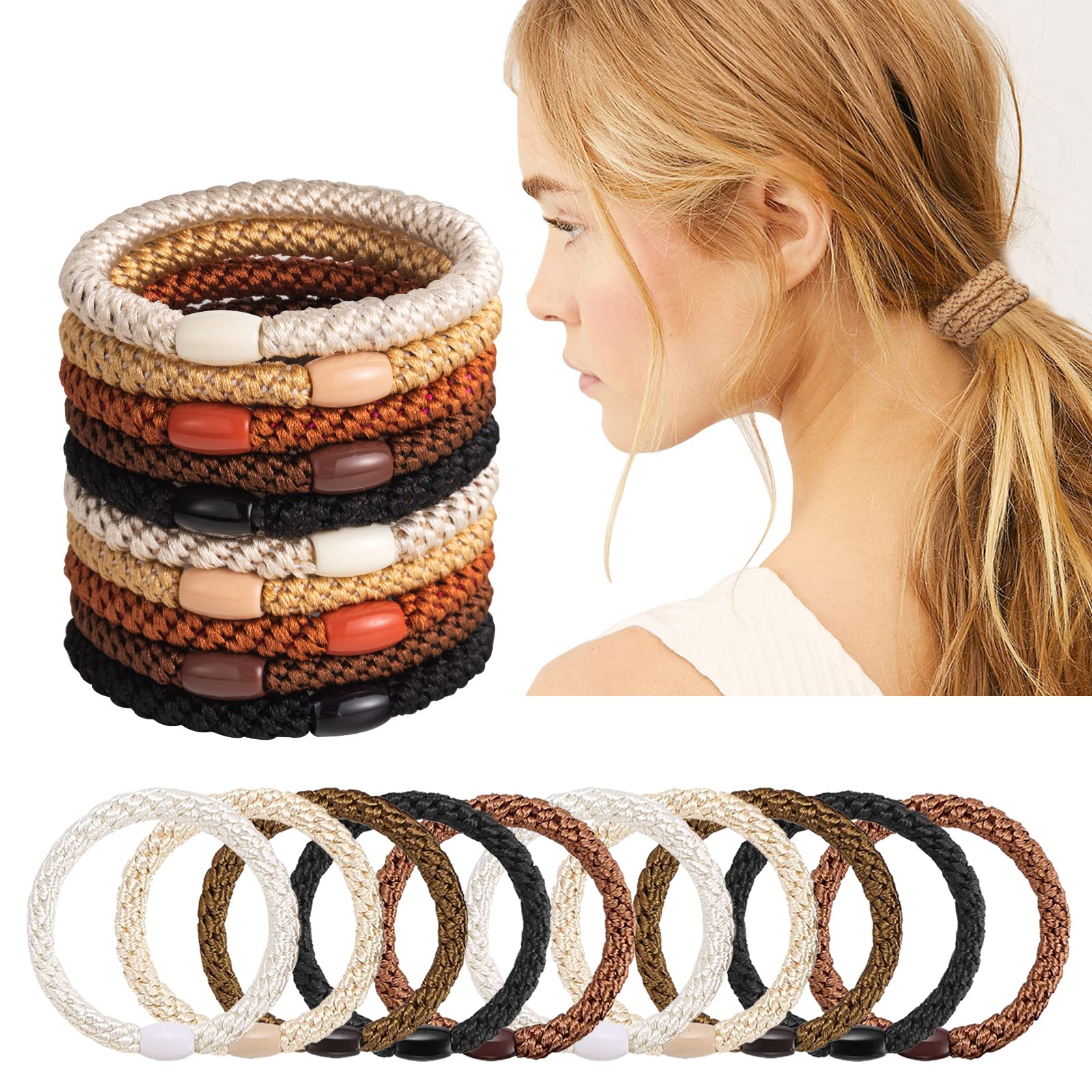 Elastic Hair Ties,Hairs Ties for Women, Aujzoo 20Pcs Elastics Hair Bands Ponytail Holders Spiral Hair Ties for Girls Hair Accessories