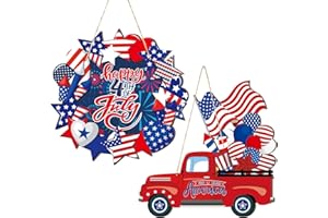 CHITIDR 2 Pcs 4th of July Welcome Sign Decorations Gnomes Wooden Signs Patriotic Star American Flag Large Hanging Decor for Independence Day Party Memorial Day Outdoor Home Front Door Window Wall Decor