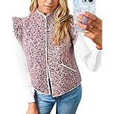 Tankaneo Womens Puffer Vest Ruffle Sleeveless Floral Printed Cropped Quilted Vest Lightweight Padded Gilets Coats