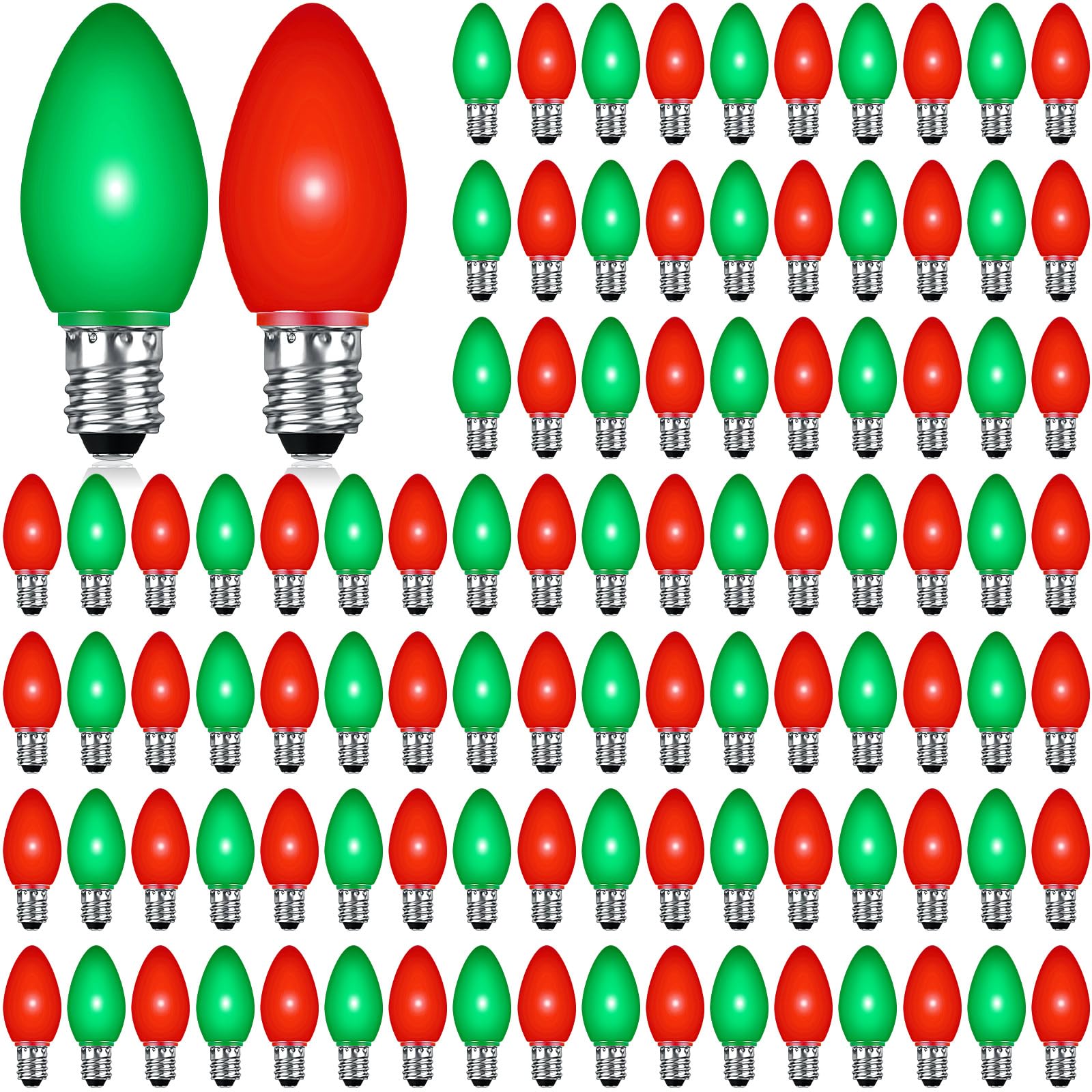 Photo 1 of Retisee 200 Pcs C7 Led Light Bulbs Bulk Replacement Christmas 1W Mini String Night Light Bulb Shatterproof E12 Candelabra Base Decor for Outdoor, Candle Lamps, Xmas Tree Patio(Red, Green)