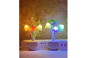 Sensor LED Mushroom Night Light - 2Pack Color Changing Plug in Wall Mushroom Lamp with Dusk to Dawn Sensor Auto On/Off Cottag