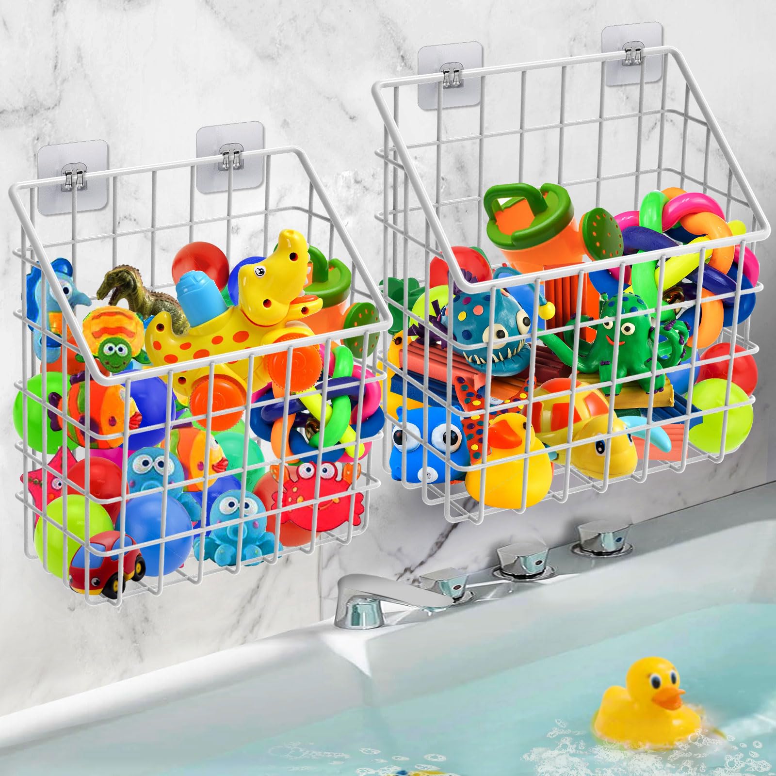 Photo 1 of 2 Pack Bath Toy Storage Organizer Basket, Large Metal Bathtub Toy Holder, Wall Mounted Hanging Shower Basket, Bath Toy Organizer For Bathtub for Easy Access and Sorting Toys/Clothes/Toiletries