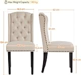 Yaheetech Dining Chairs Set of 6 Beige Upholstered Tufted with Nailhead Trims view 3