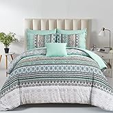 Cottolester Boho Comforter Set Queen Size,8 Piece Bed in a Bag Sage Green Paisley Comforter and Sheet Set,Striped Bedding Set Soft Microfiber Complete Bedding Set