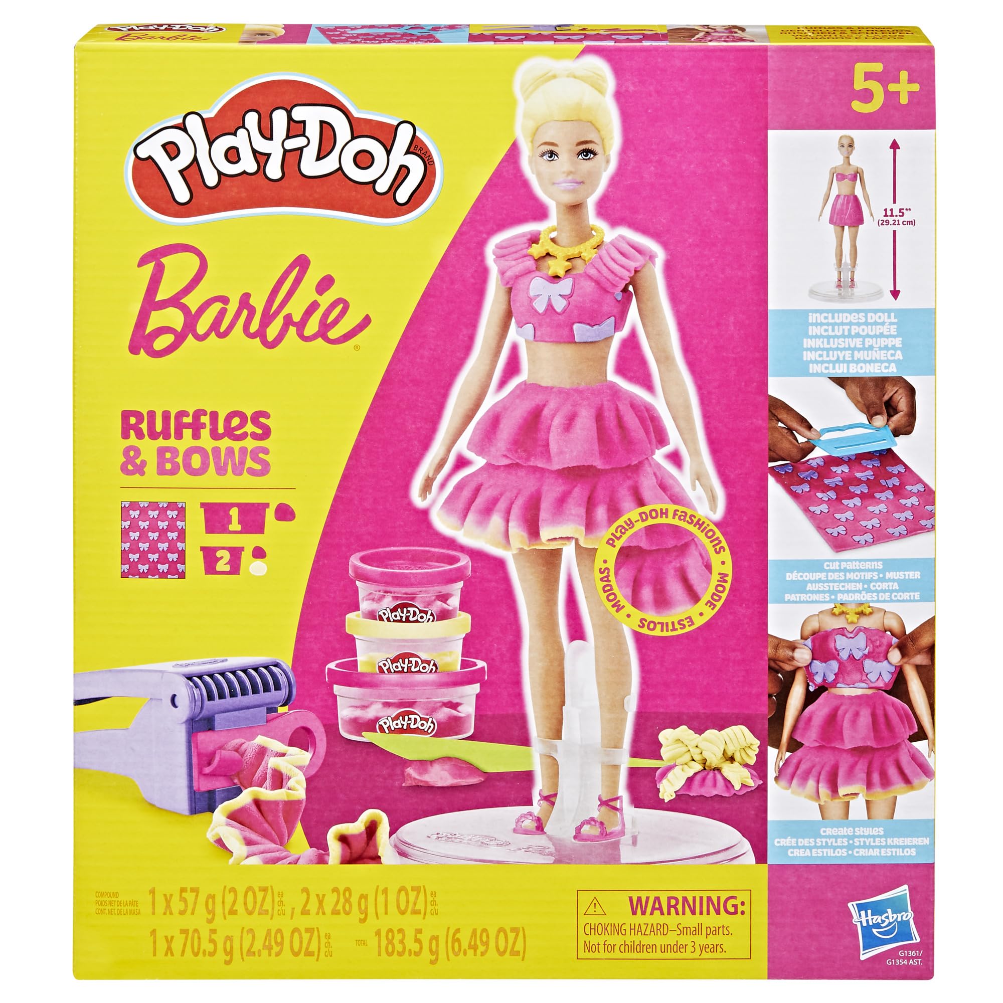 Play-Doh Barbie Ruffles and Bows Set, Make Doll Clothes with Modeling Compound & 9 Fashion Accessories, Arts & Crafts for Girls & Boys, Kids, 5+