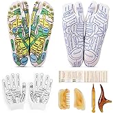 Worive Reflexology Socks Set with Gloves Tools, 2 Pairs Chiro Acupressure Acupuncture Trigger Point 4pcs Massage Tool Gua Sha Foot Hands Head Pain Relief Acupoint Birthday Gifts for Women E