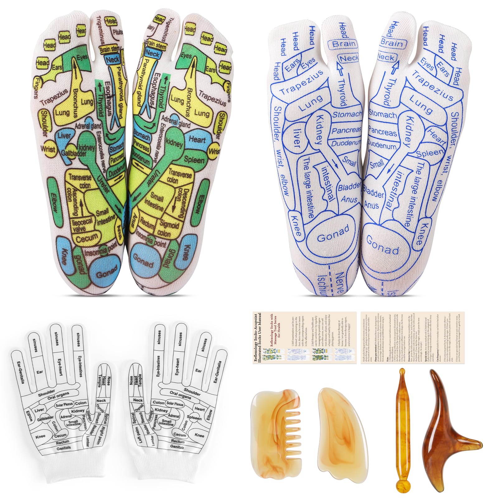Photo 1 of Worive Reflexology Socks Set with Gloves Tools, 2 Pairs Chiro Acupressure Acupuncture Trigger Point 4pcs Massage Tool Gua Sha Foot Hands Pain Relief Acupoint Birthday Gifts for Men E