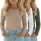 LessonZoo 3 Pack Girls Long Sleeve Shirts Basic Casual Tops Loose Fit Kids Crewneck Solid Soft Layering Shirts
