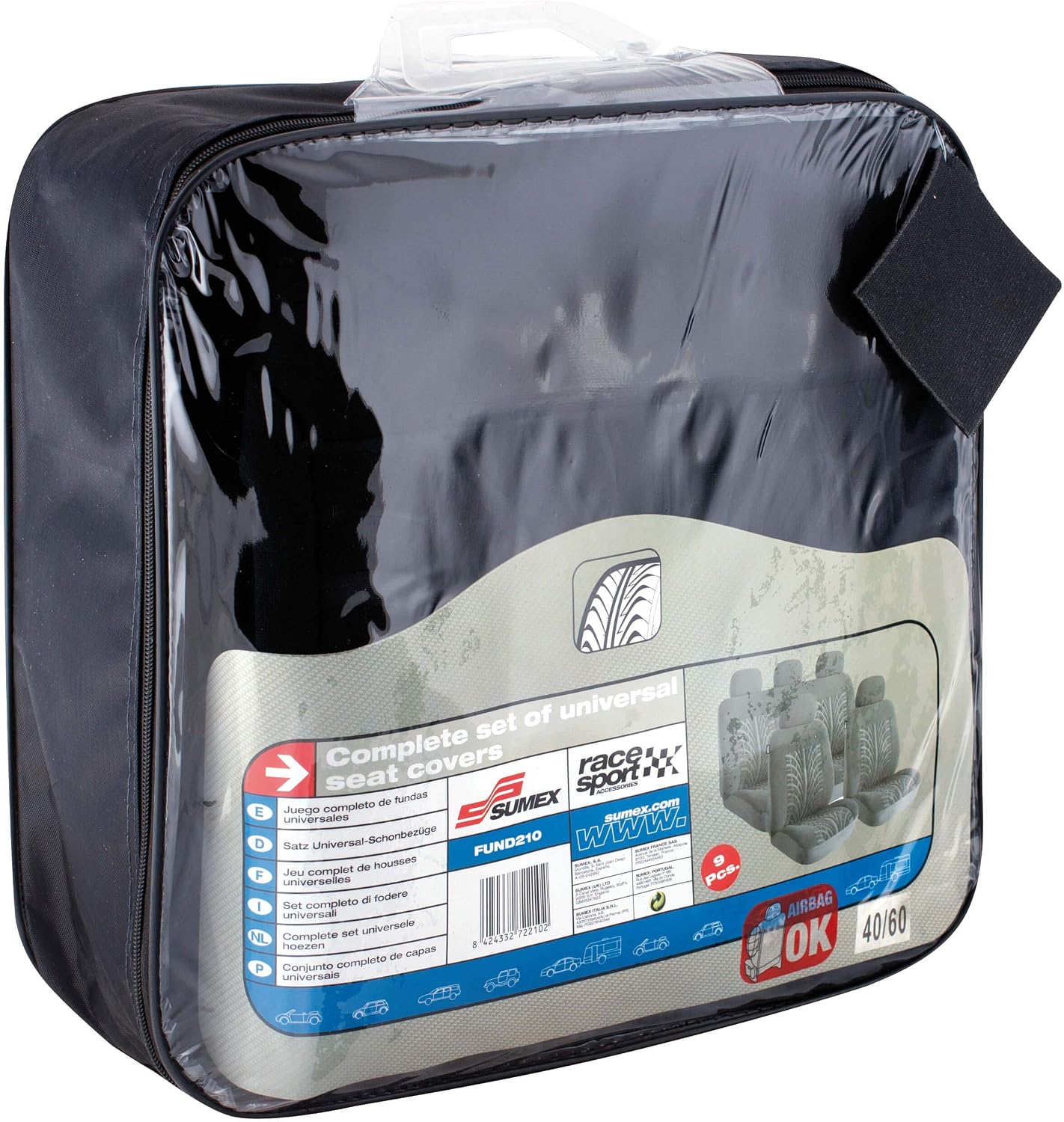 ROADMASTER TYRE TREAD DESIGN BLACK CAR SEAT COVERS - REAR COVERS WITH ZIPS TO ALLOW FOLDING REAR SEATS - Image 3