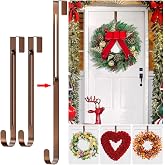 2-Pack Adjustable Wreath Hangers for Front Door Decor, Over The Door Hooks | 12.5-20" Thin Scratch-Free Holder for Tall Storm