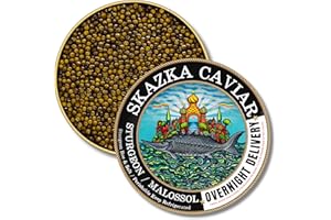 SKAZKA CAVIAR - Beluga’s Sister Amur Sturgeon Caviar, Elegant Buttery Richness, Nutty Fish Roe Delicacy, Hand-Packed, Caviar Food, Overnight Delivery - 2 Oz