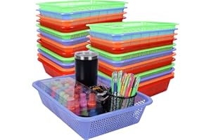 Kolewo4ever 24 Pack Classroom Storage Baskets Pencil Organizer Bins 13.5 x 10 x 3 Inch Paper Trays Organizer Basket Plastic Book Baskets for Classroom Library Organizer