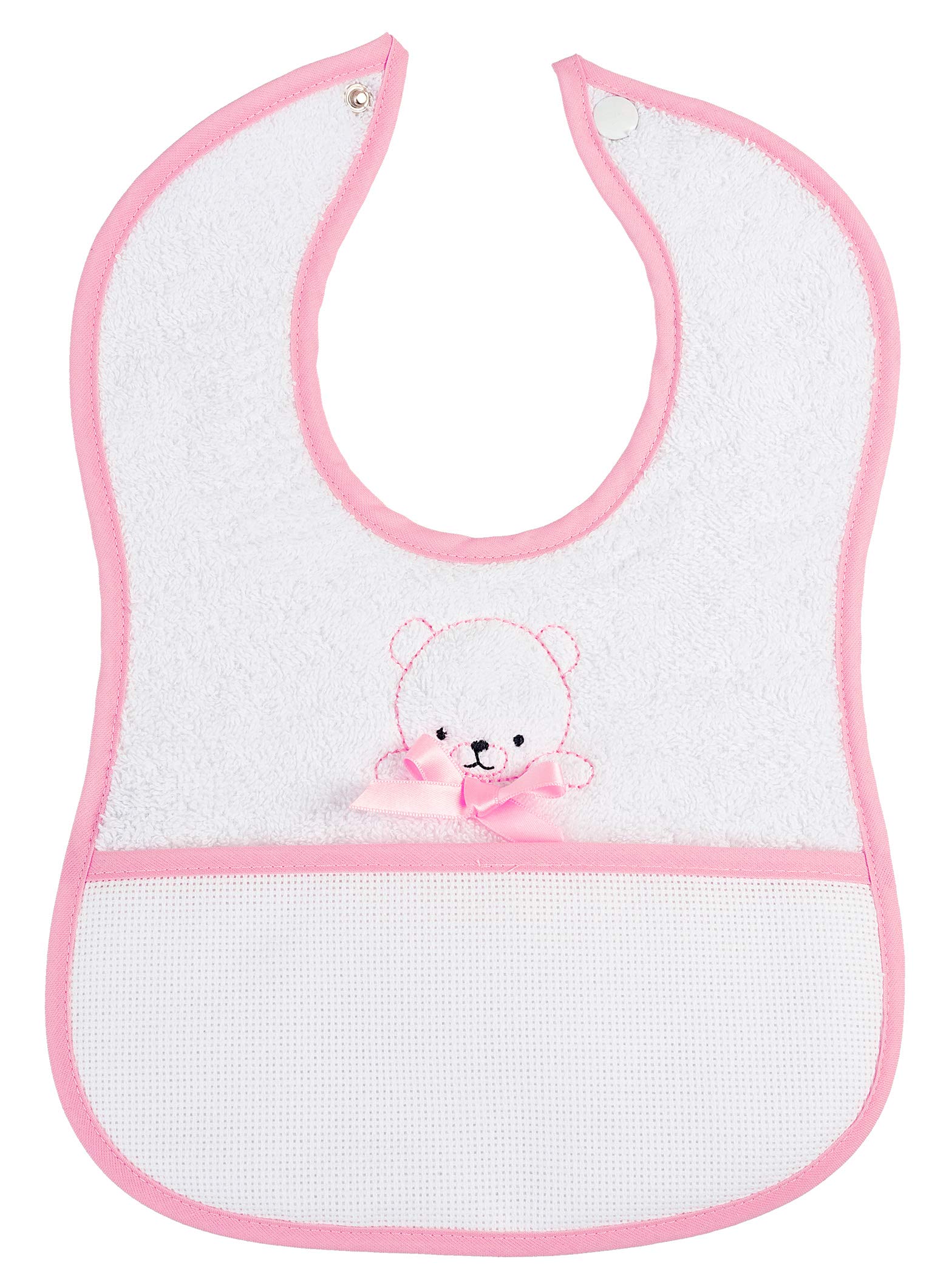FILET - AM283R Baby Bib with Teddy Motif and Press Stud, Color Pink, from 6 Months Toddler, 34 cm x 23.5 cm