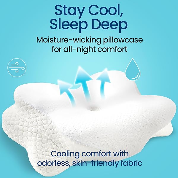 EASENECK CERVICAL NECK PILLOW FOR SLEEPING, ERGONOMIC CONTOUR SOFT NON COLLAPSING MEMORY FOAM FOR NECK AND SHOULDER PAIN RELIEF, ADJUSTABLE SUPPORT FOR SIDE BACK STOMACH SLEEPERS, COOLING PILLOWCASE