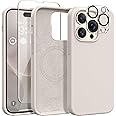 GONEZ for iPhone 14 Pro Case, Compatible with Magsafe, with Screen Protector + Camera Lens Protector, Soft Anti-Scratch Microfiber Lining, Shockproof Liquid Silicone Phone Cover, Stone