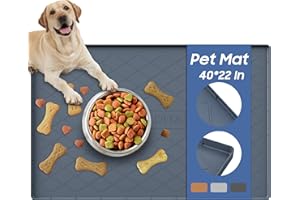 URMONA Large Dog Food Mat, 40" x 22" Waterproof Dog Cat Mat with Raised Edges, Silicone Pet Mat, Protects Floors, Easy to Clean