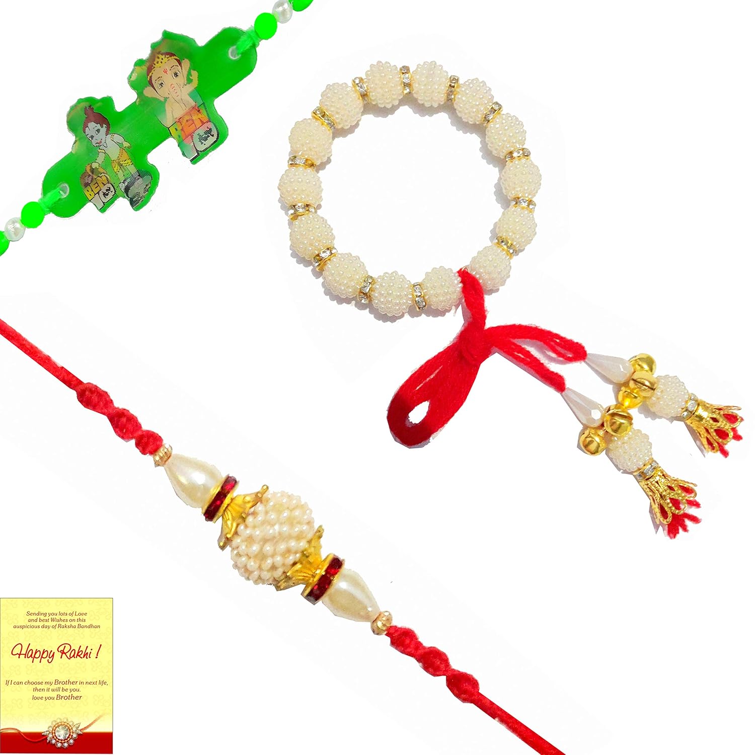 rv multi colour set of family rakhi along with roli, tilak and chawal