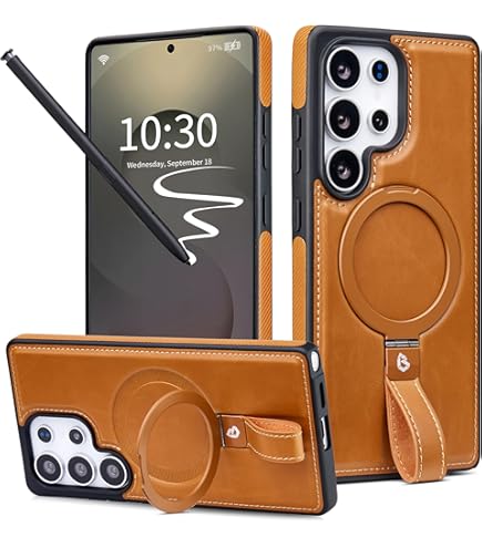 Omio Designed For Galaxy S24 Ultra Leather Case With Stand & Strap, Wrist Strap Leather Back Cover Hard PC Shockproof Finger Grip Case For Galaxy S24 - View #14