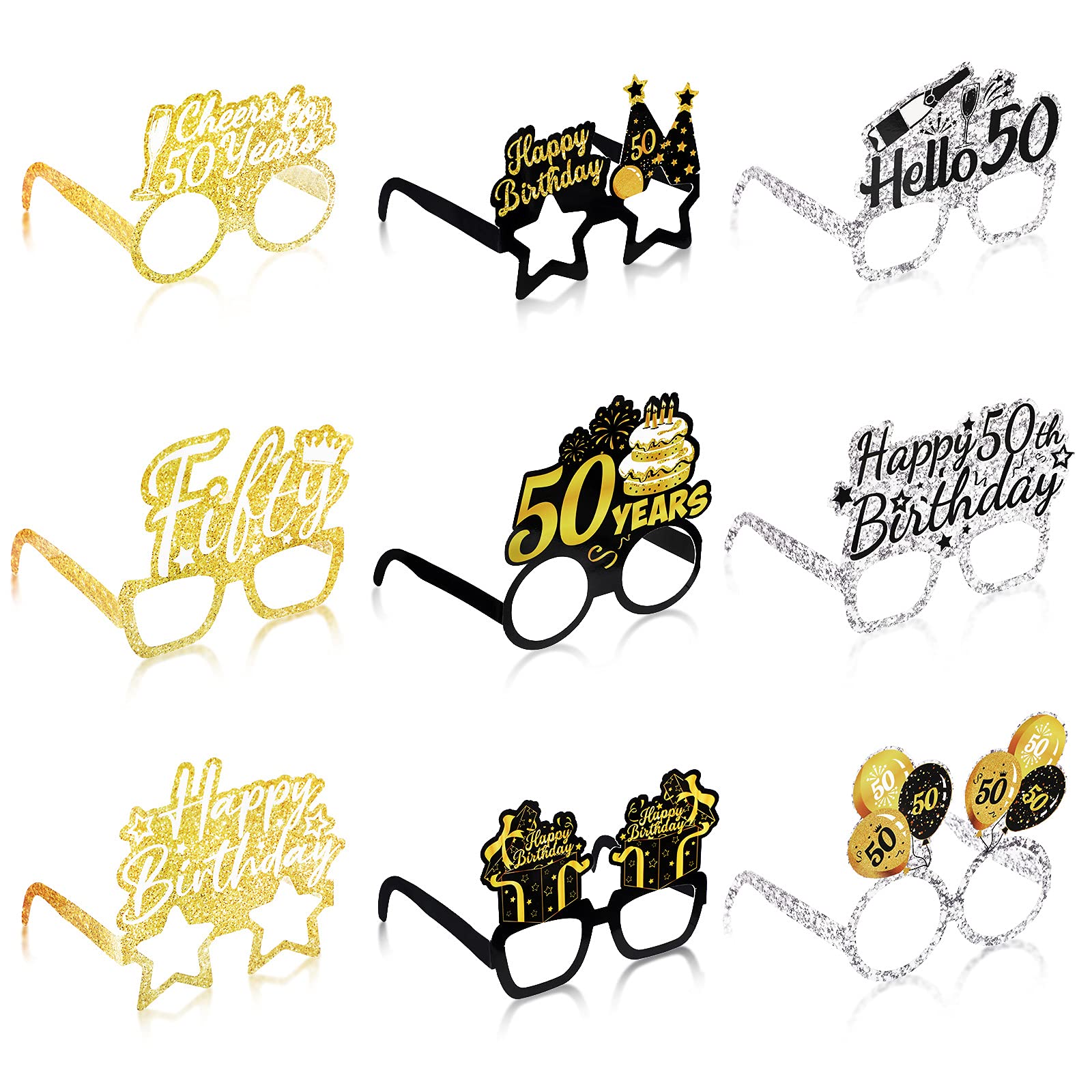 Threan 36 Pcs 50th Birthday Party Eyeglass Decor, Birthday Paper Eyeglass Gifts for Men Women Party Favors Supplies