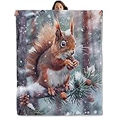 GBXGBX Cute Winter Squirrel Throw Blanket for Boys Girls Kids Women, Fuzzy Forest Animal Design, Warm Soft Cozy Flannel Blankets Gifts for Bedroom, Couch, Travel, Home Decor 50x60 in