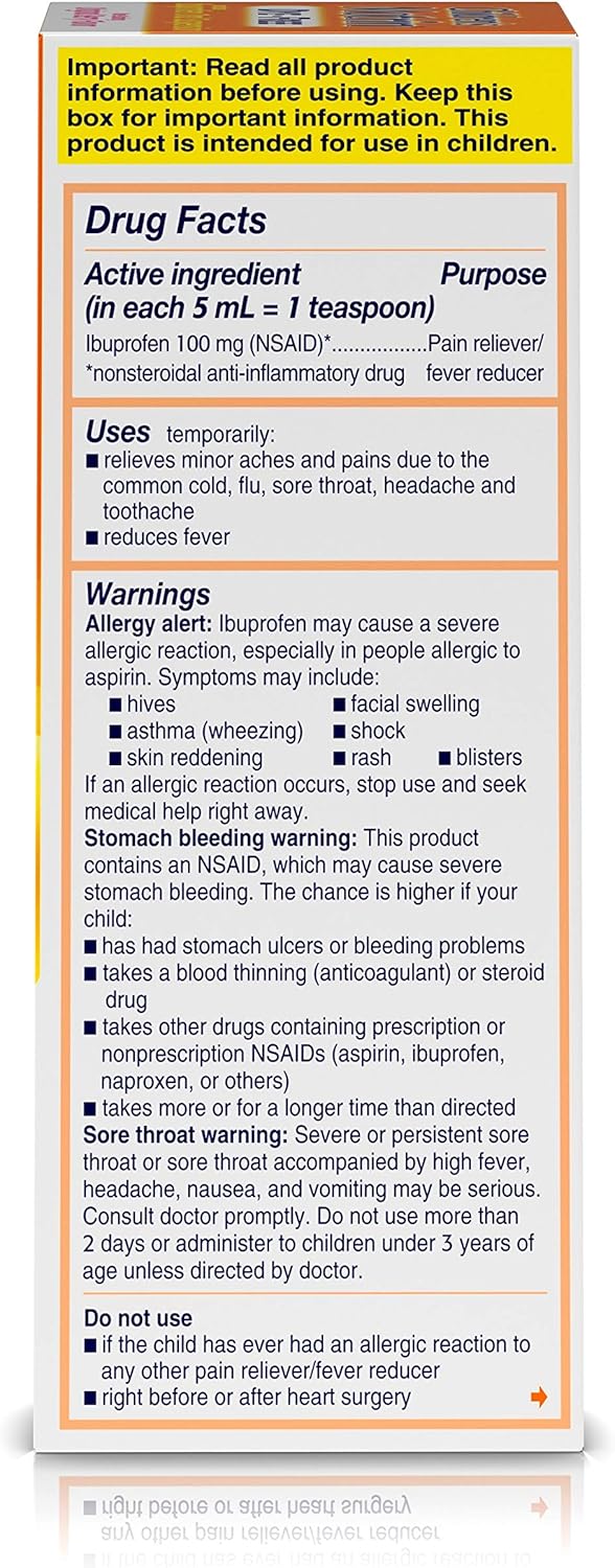 Children's Motrin Oral Suspension Medicine for Kids, 100mg Ibuprofen, Berry Flavored, 4 fl. oz: Health & Personal Care