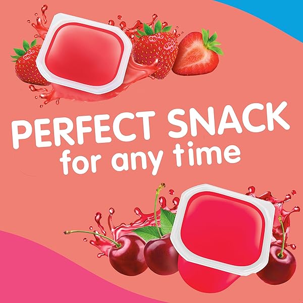 SNACK PACK ZERO SUGAR STRAWBERRY AND CHERRY FLAVORED LOW CALORIE JUICY GELS CUPS, 3.25 OZ., 12-COUNT FAMILY PACK